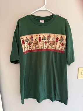 VTG Jerzees Green Short Sleeve Backyard Birdhouses T Shirt Womens SZ 2XL Cottage